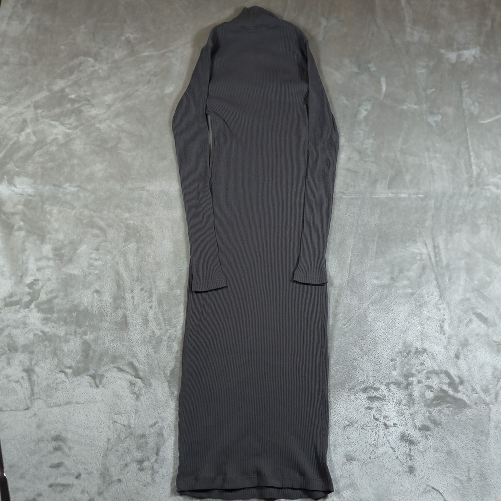 James Perse Turtleneck Dress Womens O Gray Contrast Ribbed Long Sleeve Midi New